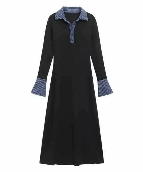 maison de LATIR（メゾンドラティール）の「華やかに彩る大人可愛いバイカラー異素材切替ニットワンピース（ワンピース・レディース・ブラック・FREE）」の11枚目の写真