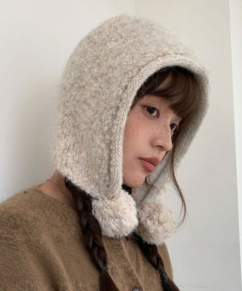 Vipoa（ヴィポア）の「Pompom mix kint cap（ネックウォーマー/スヌード・レディース・ピンク/ブラウン/チャコールグレー/オートミール/パープル系その他・FREE）」の4枚目の写真