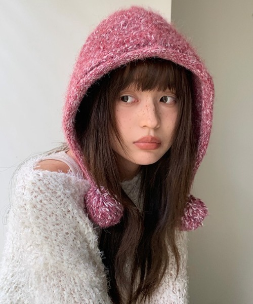 Vipoa（ヴィポア）の「Pompom mix kint cap（ネックウォーマー/スヌード・レディース・ピンク/ブラウン/チャコールグレー/オートミール/パープル系その他・FREE）」の7枚目の写真