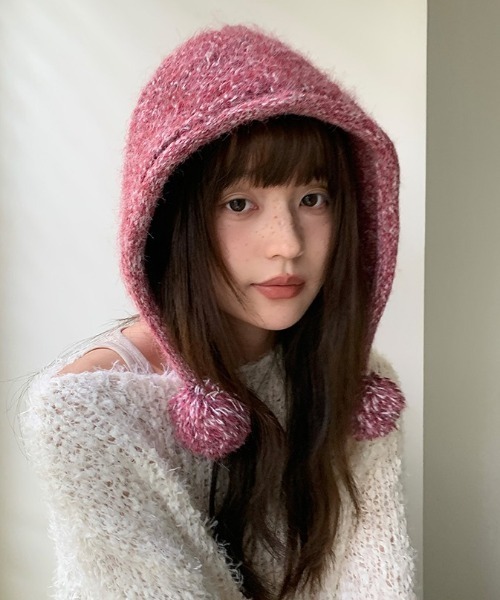Vipoa（ヴィポア）の「Pompom mix kint cap（ネックウォーマー/スヌード・レディース・ピンク/ブラウン/チャコールグレー/オートミール/パープル系その他・FREE）」の9枚目の写真