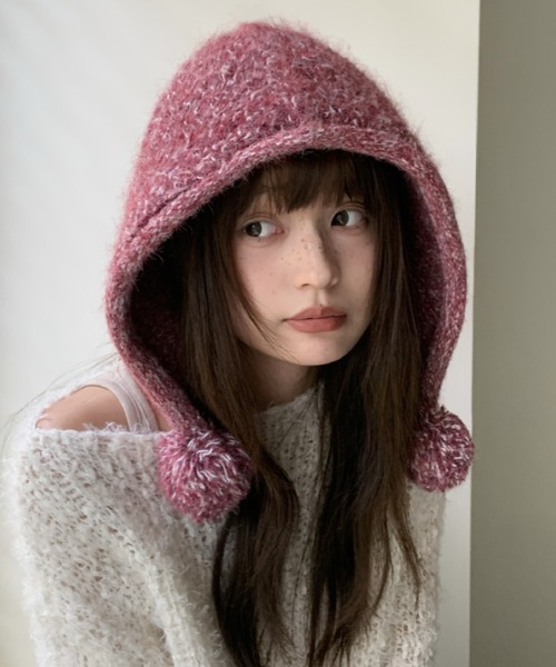 Vipoa（ヴィポア）の「Pompom mix kint cap（ネックウォーマー/スヌード・レディース・ピンク/ブラウン/チャコールグレー/オートミール/パープル系その他・FREE）」の6枚目の写真