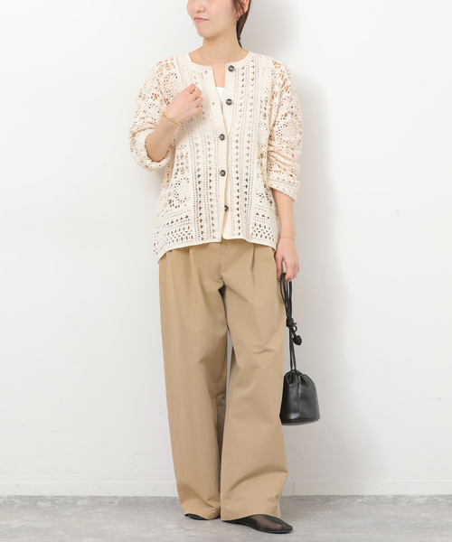 JOURNAL STANDARD relume（ジャーナルスタンダード　レリューム）の「クロシェレースクルーネックカーディガン（カーディガン/ボレロ・レディース・ネイビー/ベージュ・FREE）」の4枚目の写真