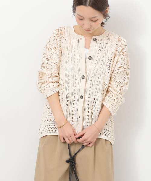 JOURNAL STANDARD relume（ジャーナルスタンダード　レリューム）の「クロシェレースクルーネックカーディガン（カーディガン/ボレロ・レディース・ネイビー/ベージュ・FREE）」の7枚目の写真