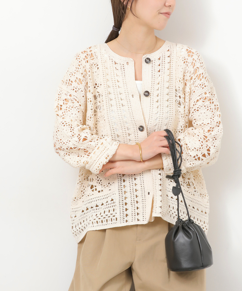 JOURNAL STANDARD relume（ジャーナルスタンダード　レリューム）の「クロシェレースクルーネックカーディガン（カーディガン/ボレロ・レディース・ネイビー/ベージュ・FREE）」の8枚目の写真