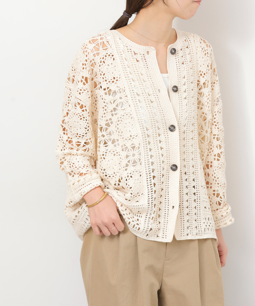 JOURNAL STANDARD relume（ジャーナルスタンダード　レリューム）の「クロシェレースクルーネックカーディガン（カーディガン/ボレロ・レディース・ネイビー/ベージュ・FREE）」の9枚目の写真