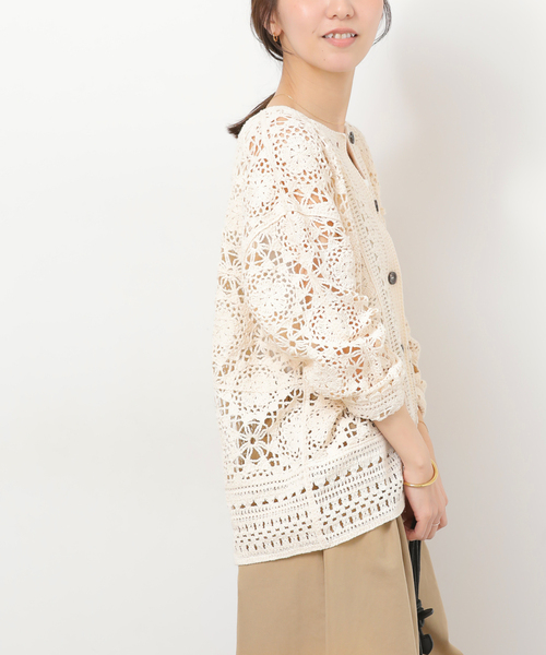 JOURNAL STANDARD relume（ジャーナルスタンダード　レリューム）の「クロシェレースクルーネックカーディガン（カーディガン/ボレロ・レディース・ネイビー/ベージュ・FREE）」の10枚目の写真