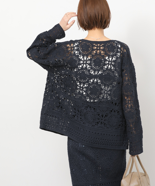 JOURNAL STANDARD relume（ジャーナルスタンダード　レリューム）の「クロシェレースクルーネックカーディガン（カーディガン/ボレロ・レディース・ネイビー/ベージュ・FREE）」の19枚目の写真