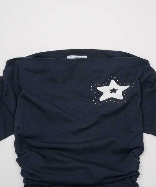 Smyeon(スミョン)の「Off-shoulder gathered tee/オフショルギャザーTシャツ(Tシャツ/カットソー・レディース・ライトブルー/ネイビー/ホワイト・FREE)」の17枚目の写真