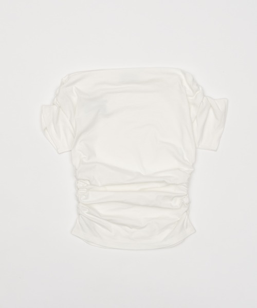 Smyeon(スミョン)の「Off-shoulder gathered tee/オフショルギャザーTシャツ(Tシャツ/カットソー・レディース・ライトブルー/ネイビー/ホワイト・FREE)」の15枚目の写真