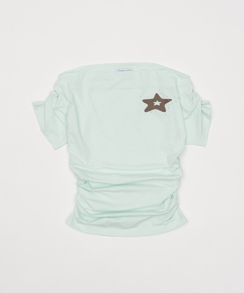 Smyeon(スミョン)の「Off-shoulder gathered tee/オフショルギャザーTシャツ(Tシャツ/カットソー・レディース・ライトブルー/ネイビー/ホワイト・FREE)」の10枚目の写真