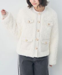 ems excite（エムズエキサイト）の「ツイードポケットFファーJK（ノーカラージャケット）」