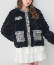 ems excite（エムズエキサイト）の「ツイードポケットFファーJK（ノーカラージャケット）」