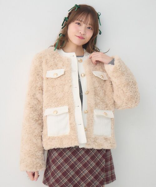 ems excite（エムズエキサイト）の「ツイードポケットFファーJK（ノーカラージャケット・レディース・ベージュ/ナチュラル/ブラック・FREE）」の21枚目の写真