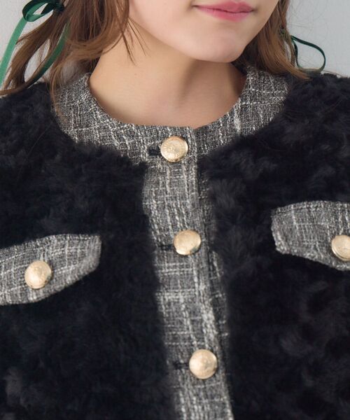 ems excite（エムズエキサイト）の「ツイードポケットFファーJK（ノーカラージャケット・レディース・ベージュ/ナチュラル/ブラック・FREE）」の7枚目の写真