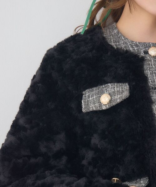 ems excite（エムズエキサイト）の「ツイードポケットFファーJK（ノーカラージャケット・レディース・ベージュ/ナチュラル/ブラック・FREE）」の8枚目の写真