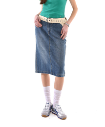 Bb' BENETTON（ビーフラットベネトン）の「ツイルミディスカート（インディゴ）（スカート）」