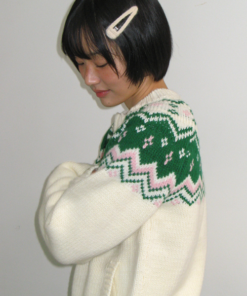RONRON(ロンロン)の「NORDIC FAIR ISLE COWICHAN KNIT ZIP UP IVORY(ニット/セーター・レディース・その他・FREE)」の2枚目の写真