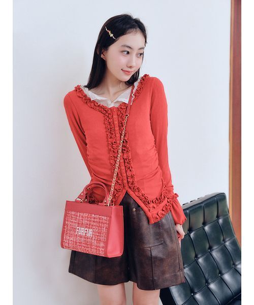 FURFUR(ファーファー)の「【WEB限定カラー】フリルカーディガン(カーディガン/ボレロ・レディース・グレー/ブラック/ライトピンク/ライトブルー/ホワイト/レッド・F)」の6枚目の写真