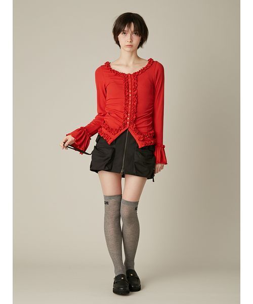 FURFUR(ファーファー)の「【WEB限定カラー】フリルカーディガン(カーディガン/ボレロ・レディース・グレー/ブラック/ライトピンク/ライトブルー/ホワイト/レッド・F)」の7枚目の写真