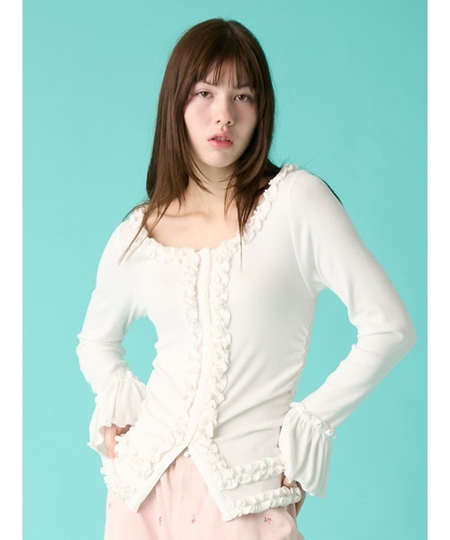 FURFUR(ファーファー)の「【WEB限定カラー】フリルカーディガン(カーディガン/ボレロ・レディース・グレー/ブラック/ライトピンク/ライトブルー/ホワイト/レッド・F)」の10枚目の写真