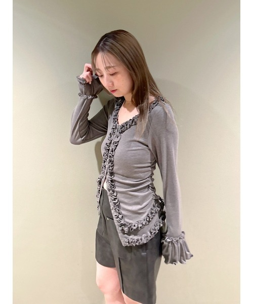 FURFUR(ファーファー)の「【WEB限定カラー】フリルカーディガン(カーディガン/ボレロ・レディース・グレー/ブラック/ライトピンク/ライトブルー/ホワイト/レッド・F)」の16枚目の写真