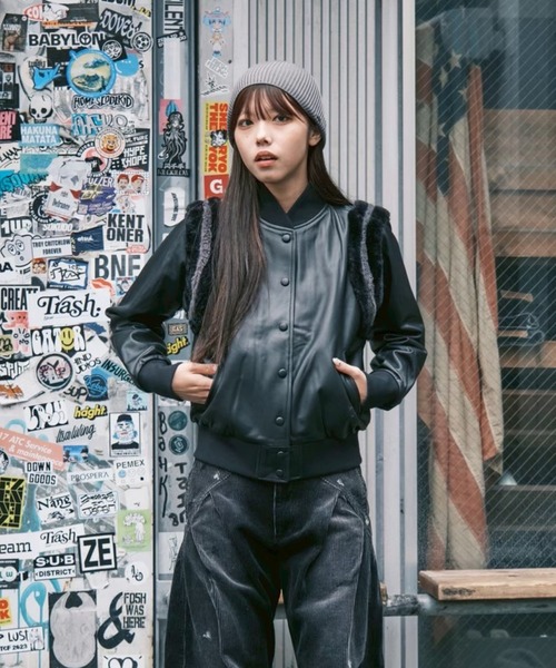 KOWGA(コウガ)の「LAMB LEATHER STADIUM JACKET(テーラードジャケット・レディース・ブラック・FREE)」の4枚目の写真