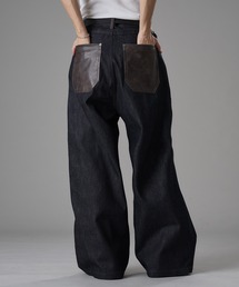 SYNTHETIC LEATHER PATCH DESIGN RIGID BUGGY PANTS/合成皮革パッチデザインリジットバギーパンツ