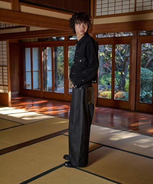 kutir（クティール）の「SYNTHETIC LEATHER PATCH DESIGN RIGID BUGGY PANTS／合成皮革パッチデザインリジットバギーパンツ（デニムパンツ・メンズ・ブラック/インディゴブルー・SMALL/MEDIUM/LARGE）」の13枚目の写真