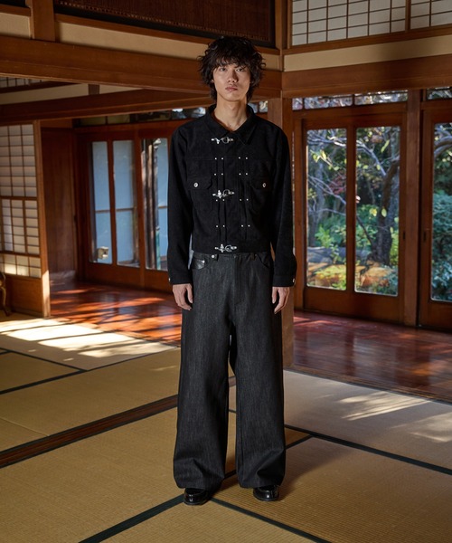 kutir（クティール）の「SYNTHETIC LEATHER PATCH DESIGN RIGID BUGGY PANTS／合成皮革パッチデザインリジットバギーパンツ（デニムパンツ・メンズ・ブラック/インディゴブルー・SMALL/MEDIUM/LARGE）」の10枚目の写真