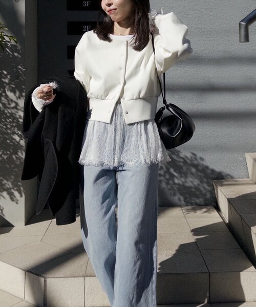 CAPRICIEUX LE'MAGE（カプリシューレマージュ）の「ダンボールタックスリーブカーディガン（Tシャツ/カットソー・レディース・オフホワイト/グレー/ブラック/ベージュ・FREE）」の5枚目の写真