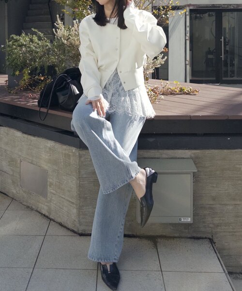 CAPRICIEUX LE'MAGE（カプリシューレマージュ）の「ダンボールタックスリーブカーディガン（Tシャツ/カットソー・レディース・オフホワイト/グレー/ブラック/ベージュ・FREE）」の6枚目の写真