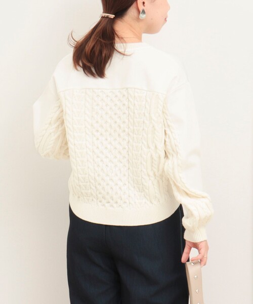 MICO COULIER（ミコクリエ）の「ケーブルドッキングカーディガン（カーディガン/ボレロ・レディース・オフホワイト/ライトグレー・38）」の9枚目の写真