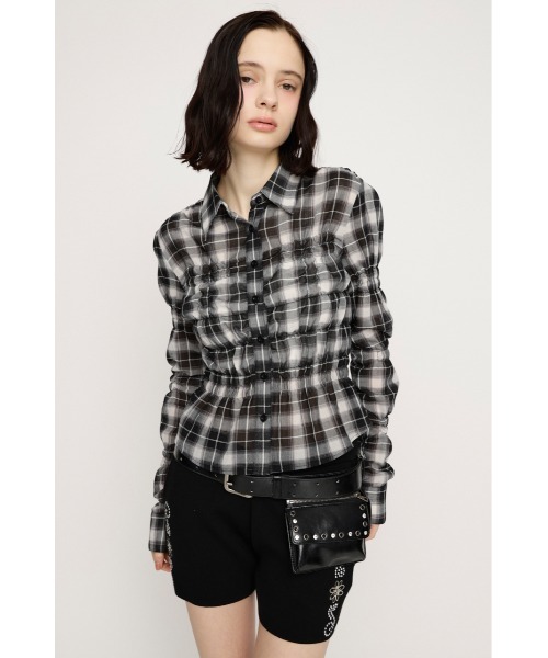 SLY RANDOM SHIRRING トップス M/PNK シャツ 2026SS新作】RANDOM SHIRRING TOPS ランダムシャーリングトップス 冬服