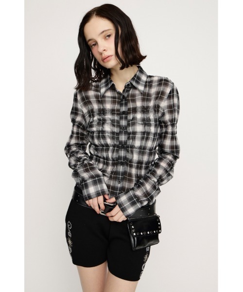 SLY(スライ)の「【2026SS新作】RANDOM SHIRRING TOPS ランダムシャーリングトップス 冬服 春服(シャツ/ブラウス・レディース・ライトブルー/ブラック系その他2/ピンク系その他/ホワイト・FREE)」の6枚目の写真