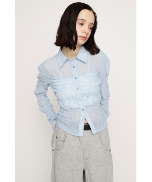 SLY(スライ)の「【2026SS新作】RANDOM SHIRRING TOPS ランダムシャーリングトップス 冬服 春服(シャツ/ブラウス・レディース・ライトブルー/ブラック系その他2/ピンク系その他/ホワイト・FREE)」の12枚目の写真