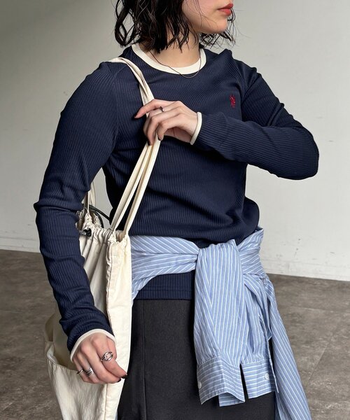 U.S. POLO ASSN.（ユーエスポロアッスン）の「【U.S. POLO ASSN.】クルーネックロンT（Tシャツ/カットソー・レディース・ネイビー/ブラック/アイボリー/ホワイト系その他・FREE）」の5枚目の写真