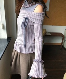【26春新作】オフショル×タートルデザインリボントップス