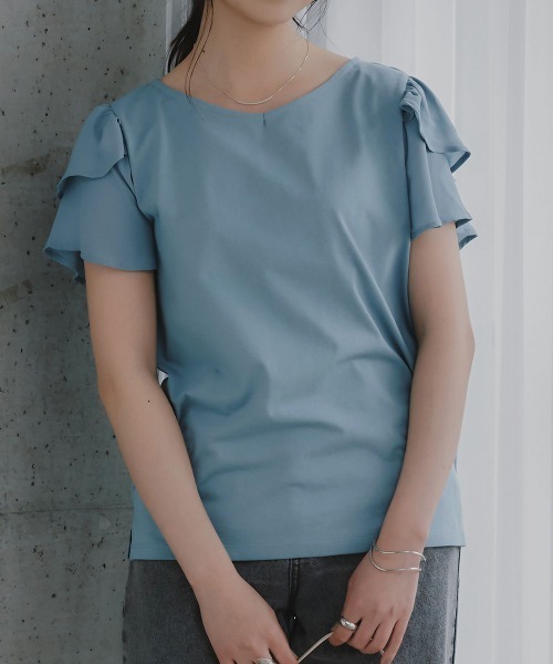 slattgir(スラットジール)の「高身長 フリルデザインTシャツ(UVカット・接触冷感)(トールサイズ)Essenave(Tシャツ/カットソー・レディース・オフホワイト/ブルー/ブラック・T5L/T4L/TLL/TL/T3L/TM)」の3枚目の写真