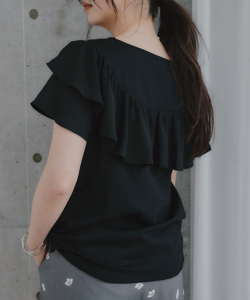 slattgir(スラットジール)の「高身長 フリルデザインTシャツ(UVカット・接触冷感)(トールサイズ)Essenave(Tシャツ/カットソー・レディース・オフホワイト/ブルー/ブラック・T5L/T4L/TLL/TL/T3L/TM)」の8枚目の写真