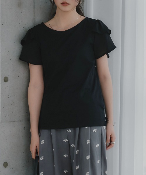 slattgir(スラットジール)の「高身長 フリルデザインTシャツ(UVカット・接触冷感)(トールサイズ)Essenave(Tシャツ/カットソー・レディース・オフホワイト/ブルー/ブラック・T5L/T4L/TLL/TL/T3L/TM)」の9枚目の写真