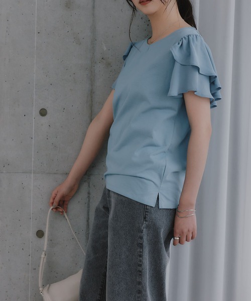 slattgir(スラットジール)の「高身長 フリルデザインTシャツ(UVカット・接触冷感)(トールサイズ)Essenave(Tシャツ/カットソー・レディース・オフホワイト/ブルー/ブラック・T5L/T4L/TLL/TL/T3L/TM)」の14枚目の写真