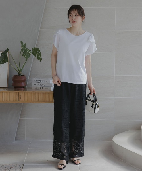 slattgir(スラットジール)の「高身長 フリルデザインTシャツ(UVカット・接触冷感)(トールサイズ)Essenave(Tシャツ/カットソー・レディース・オフホワイト/ブルー/ブラック・T5L/T4L/TLL/TL/T3L/TM)」の15枚目の写真