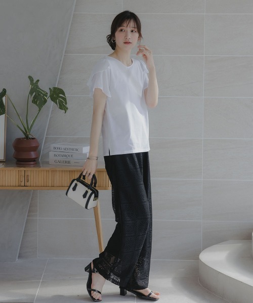 slattgir(スラットジール)の「高身長 フリルデザインTシャツ(UVカット・接触冷感)(トールサイズ)Essenave(Tシャツ/カットソー・レディース・オフホワイト/ブルー/ブラック・T5L/T4L/TLL/TL/T3L/TM)」の16枚目の写真