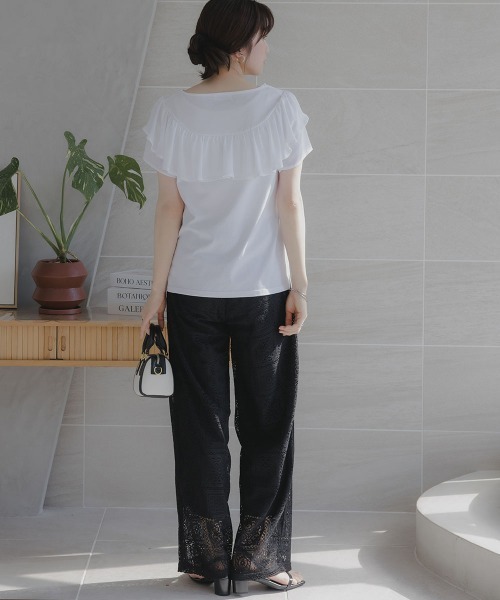 slattgir(スラットジール)の「高身長 フリルデザインTシャツ(UVカット・接触冷感)(トールサイズ)Essenave(Tシャツ/カットソー・レディース・オフホワイト/ブルー/ブラック・T5L/T4L/TLL/TL/T3L/TM)」の17枚目の写真