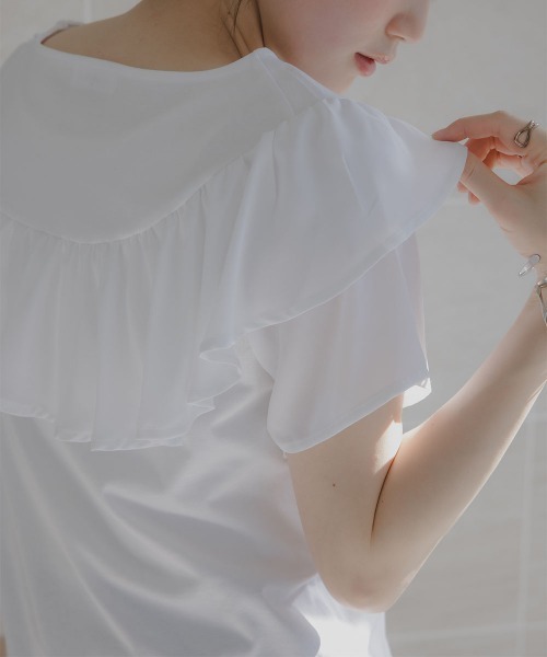 slattgir(スラットジール)の「高身長 フリルデザインTシャツ(UVカット・接触冷感)(トールサイズ)Essenave(Tシャツ/カットソー・レディース・オフホワイト/ブルー/ブラック・T5L/T4L/TLL/TL/T3L/TM)」の20枚目の写真