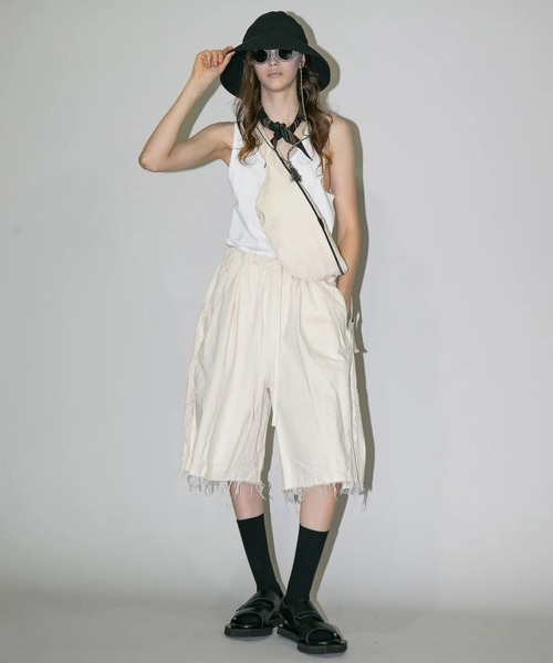 my beautiful landlet】 PIGMENT PRINT WASHED DENIM WIDE HALF PANTS