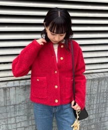 ブランド古着】レディースのノーカラージャケット（レッド/赤色系