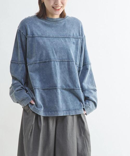 CONVERSE TOKYO（コンバーストウキョウ）の「PIGMENT DYED BORDER CUT-OFF TOP（Tシャツ/カットソー・レディース・ブラウン/ブラック/ネイビー・SMALL/MEDIUM）」の3枚目の写真