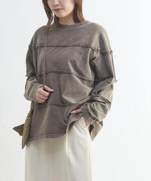 CONVERSE TOKYO（コンバーストウキョウ）の「PIGMENT DYED BORDER CUT-OFF TOP（Tシャツ/カットソー・レディース・ブラウン/ブラック/ネイビー・SMALL/MEDIUM）」の2枚目の写真