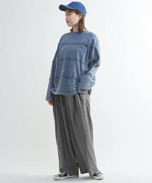 CONVERSE TOKYO（コンバーストウキョウ）の「PIGMENT DYED BORDER CUT-OFF TOP（Tシャツ/カットソー・レディース・ブラウン/ブラック/ネイビー・SMALL/MEDIUM）」の4枚目の写真